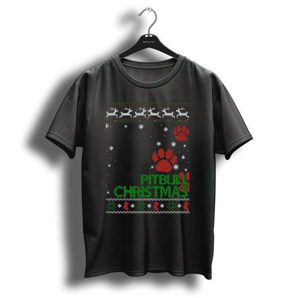 Pitbull Christmas Sweater Reindeer Paw Prints T Shirt 1 t shirt 1