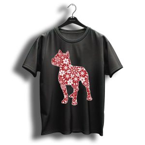Pitbull Dog Silhouette With Christmas Snowflakes T-Shirt