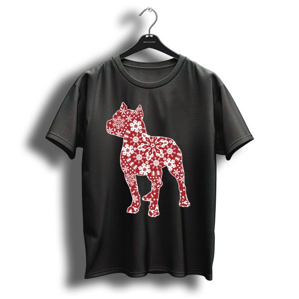 Pitbull Dog Silhouette With Christmas Snowflakes T Shirt 1 t shirt 1