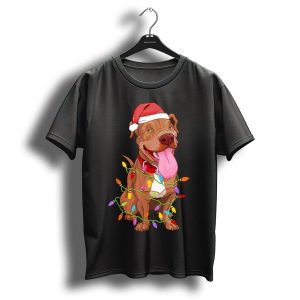 Pitbull Dogs Christmas Tree Lights Pet Xmas T Shirt