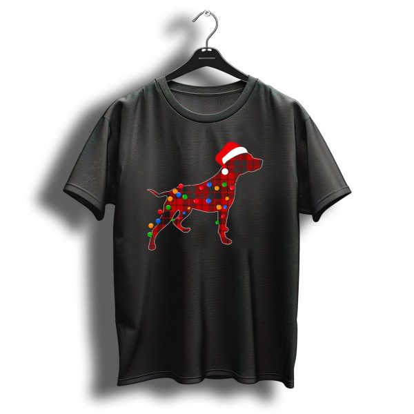 Pitbull Red Plaid Christmas Lights Santa Hat T Shirt 1 t shirt 1