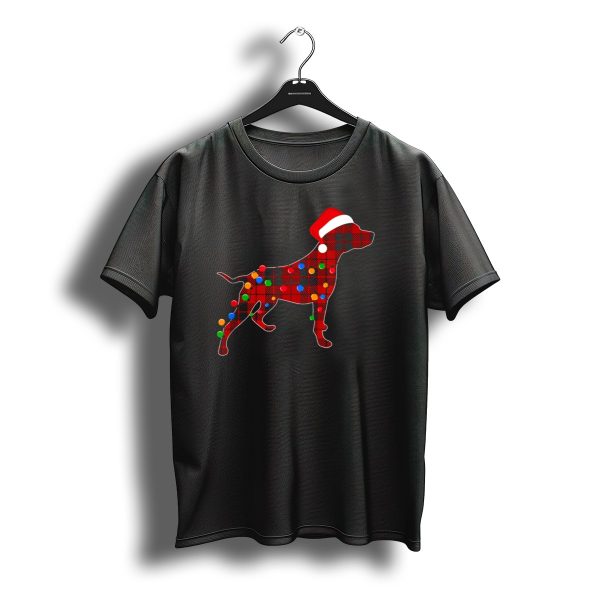 Pitbull Red Plaid Christmas Lights Santa Hat T Shirt t shirt 1