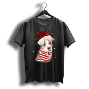 Pitbull Santa Hat Merry Xmas Christmas Snowflakes T Shirt