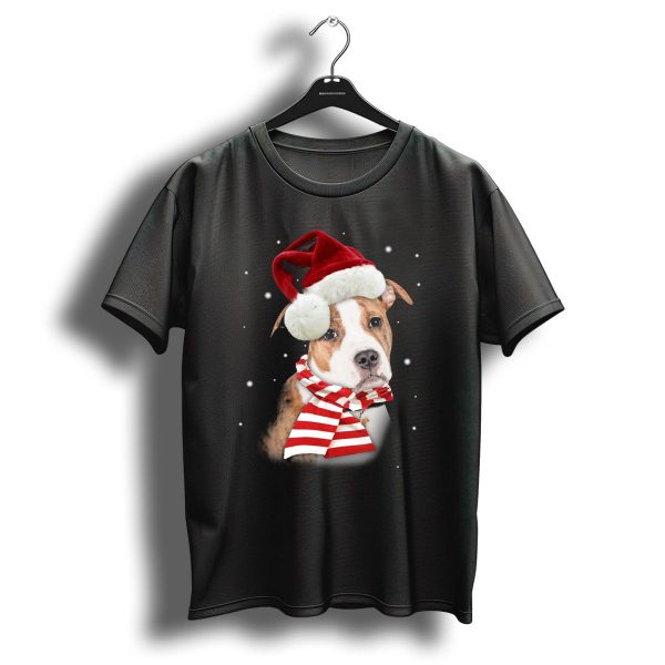 Pitbull Santa Hat Merry Xmas Christmas Snowflakes T Shirt 1 t shirt 1