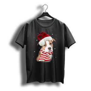Pitbull Santa Hat Merry Xmas Christmas Snowflakes T-Shirt
