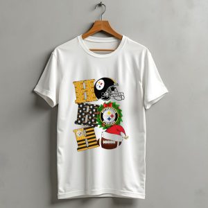 Pittsburgh Steelers Ho Ho Ho Merry Christmas Football Helmet Wreath Santa Hat T Shirt