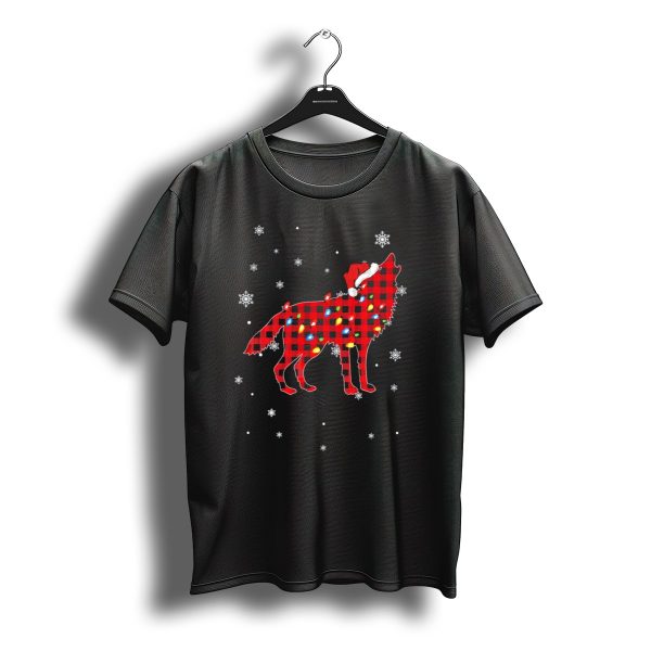Plaid Christmas Wolf Family Matching Holiday Group Snowflakes Lights Santa Hat T Shirt t shirt 1