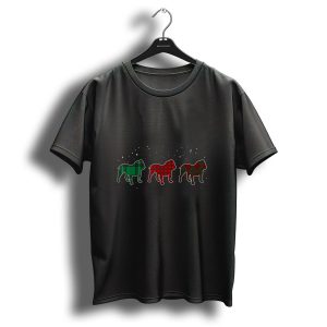 Plaid Green And Red English Bulldog Trio Christmas T Shirt 1