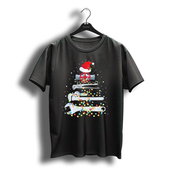 Plumber Christmas Tree Ornament With Tools And Santa Hat Lights T Shirt t shirt 1