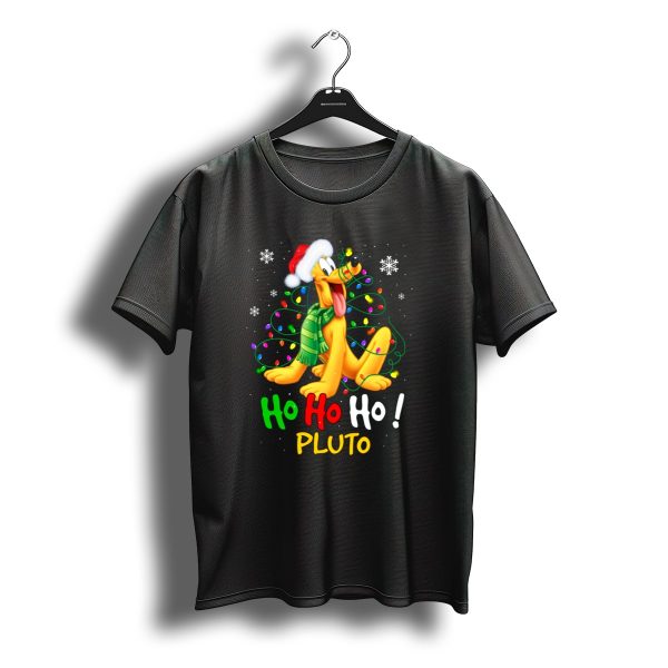 Pluto Ho Ho Ho Christmas Lights Santa Hat T Shirt t shirt 1