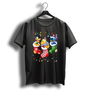 Pluto Stitch Pooh Christmas Stockings Festive Holiday Cartoon Characters T Shirt