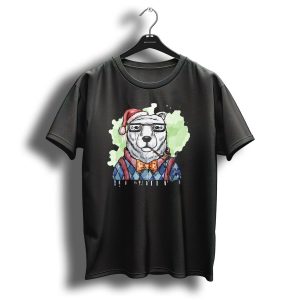 Polar Bear Santa Hat Smoking Pipe Hipster Sweater Bow Tie T-Shirt