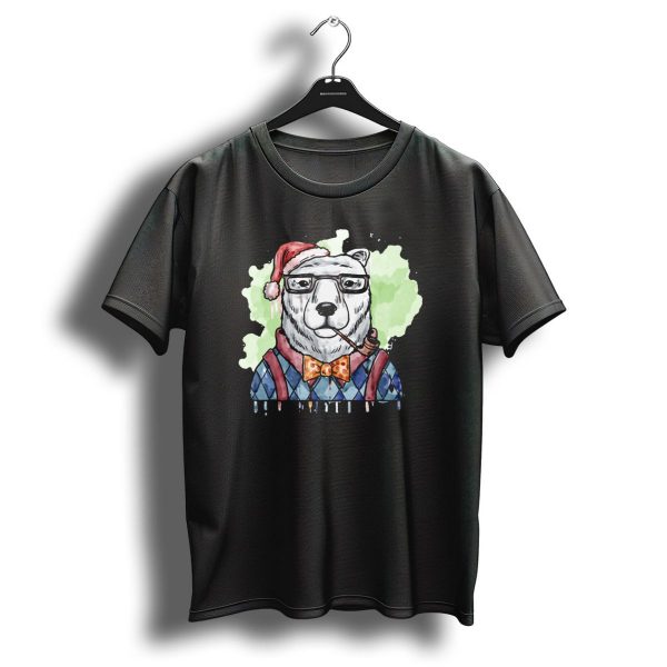 Polar Bear Santa Hat Smoking Pipe Hipster Sweater Bow Tie T Shirt 1 t shirt 1
