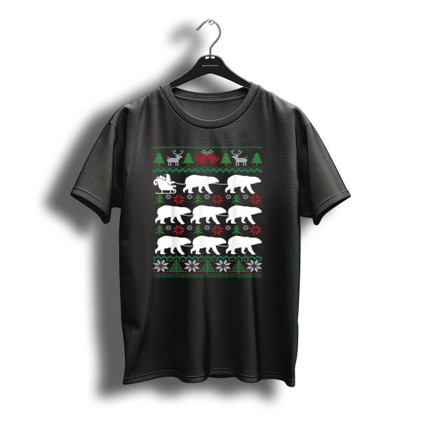 Polar Bears Pulling Santa Sleigh With Christmas Trees And Snowflakes T Shirt t shirt 1