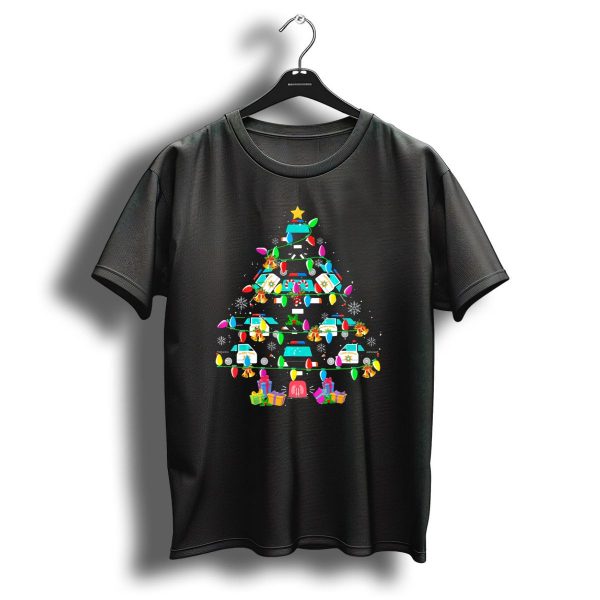 Police Car Christmas Tree Funny Policeman Holiday Lights T Shirt 1 t shirt 1