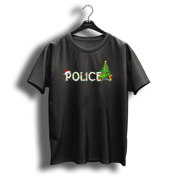 Police Christmas Tree Santa Hat Lights With Badge And Cap T Shirt 1 t shirt 1