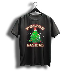 Police Navidad Christmas Tree With Handcuffs And Santa Hat T Shirt