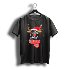 Police Officer Reindeer Christmas Santa Hat Scarf T-Shirt