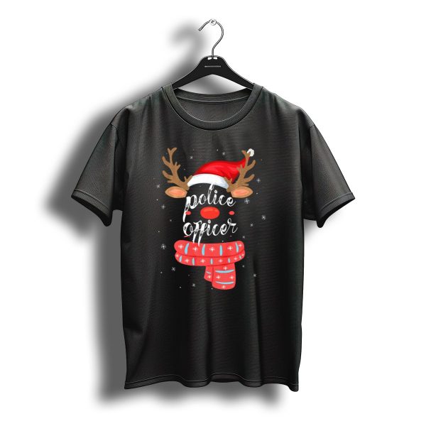 Police Officer Reindeer Christmas Santa Hat Scarf T Shirt t shirt 1