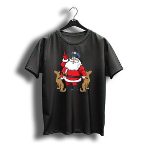Police Santa With K9 Reindeer Christmas For Police T-Shirt