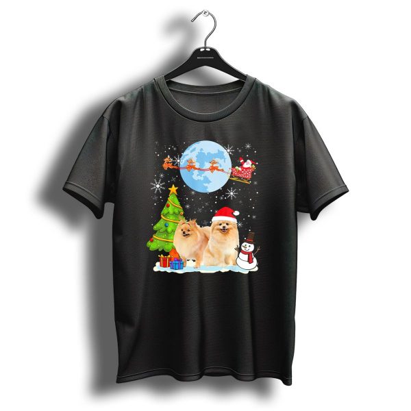 Pomeranian Christmas Santa Sleigh Moon Festive Scene T Shirt 1 t shirt 1
