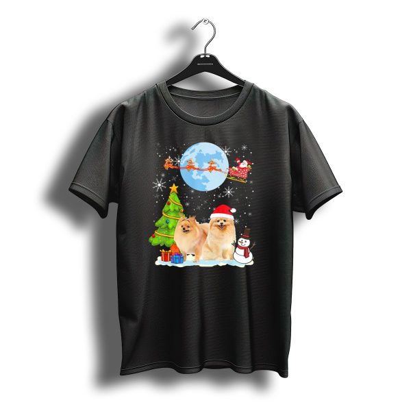 Pomeranian Christmas Santa Sleigh Moon Festive Scene T Shirt t shirt 1