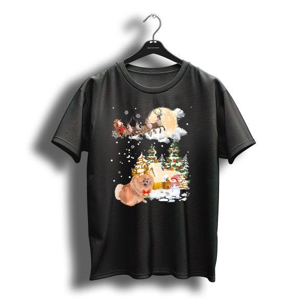 Pomeranian Christmas Town With Santa And Reindeer T Shirt t shirt 1