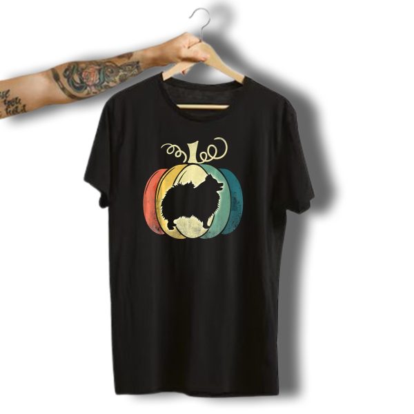 Pomeranian Dog Silhouette Vintage Pumpkin Halloween T Shirt t shirt 1