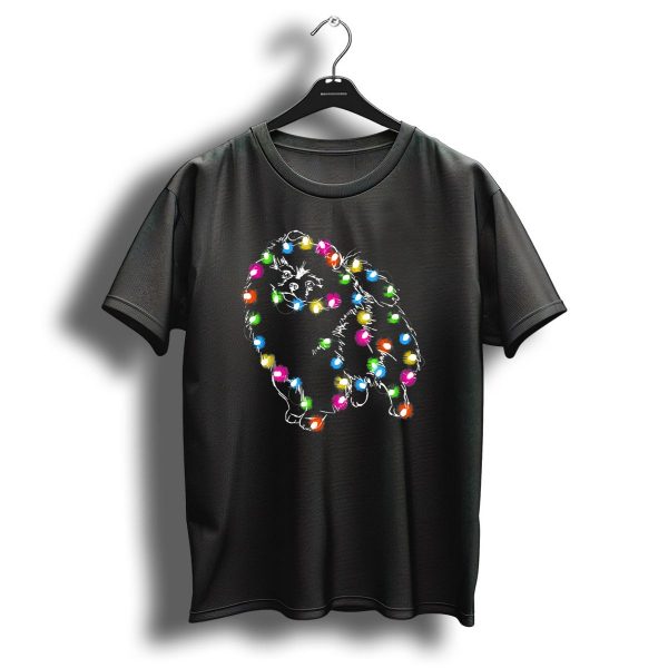 Pomeranian Dog Wrapped In Colorful Led Christmas Lights T Shirt 1 t shirt 1