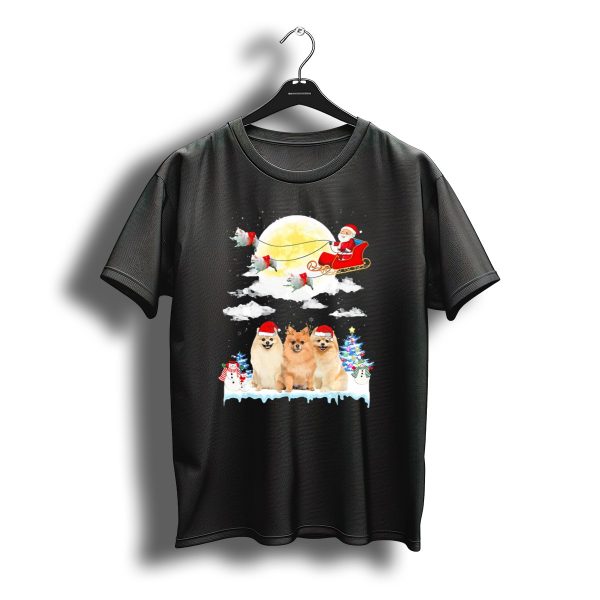 Pomeranian Dogs With Santa Sleigh Christmas Scene T Shirt t shirt 1