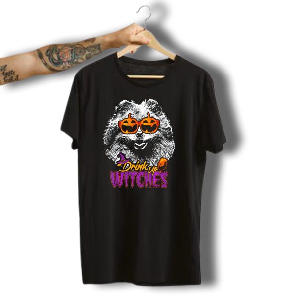 Pomeranian Drink Up Witches Halloween Pumpkin Glasses T Shirt t shirt 1