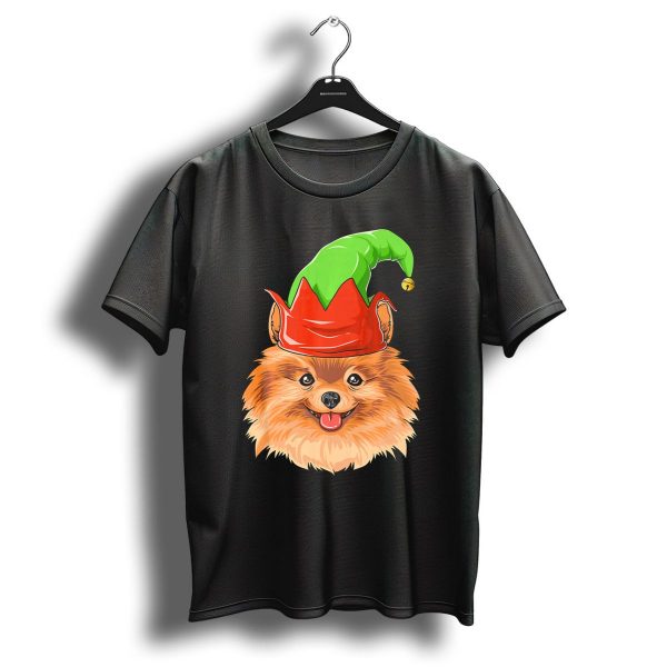 Pomeranian In Green And Red Elf Hat Christmas Pomeranian T Shirt 1 t shirt 1