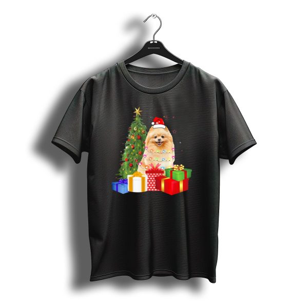 Pomeranian Santa With Christmas Tree And Presents T Shirt t shirt 1