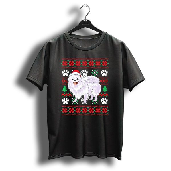 Pomeranian Ugly Christmas Santa Hat Paw Print Festive T Shirt 1 t shirt 1