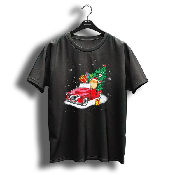 Pomeranian With Christmas Tree And Gifts In Red Truck Snow Scene T Shirt 1 t shirt 1