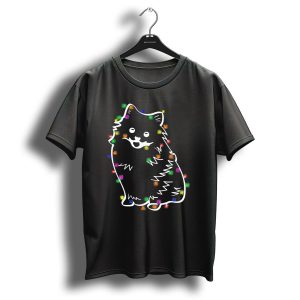 Pomeranian Wrapped In Christmas Fairy Lights Festive Funny T-Shirt