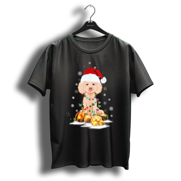 Poodle Christmas Lights Festive Dog Lovers With Santa Hat And Ornaments T Shirt 1 t shirt 1