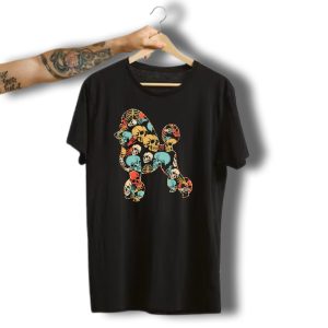 Poodle Covered In Multicolor Halloween Skeleton Skulls T-Shirt