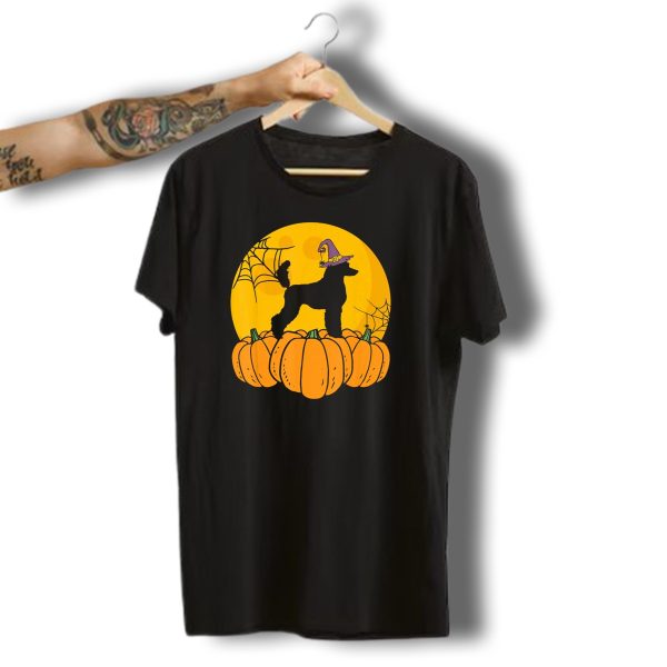 Poodle Halloween Pumpkin Witch Hat Full Moon And Webs T Shirt t shirt 1