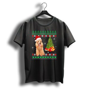Poodle In Santa Hat And Christmas Lights With Festive Tree And Gifts T Shirt