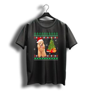 Poodle In Santa Hat And Christmas Lights With Festive Tree And Gifts T-Shirt