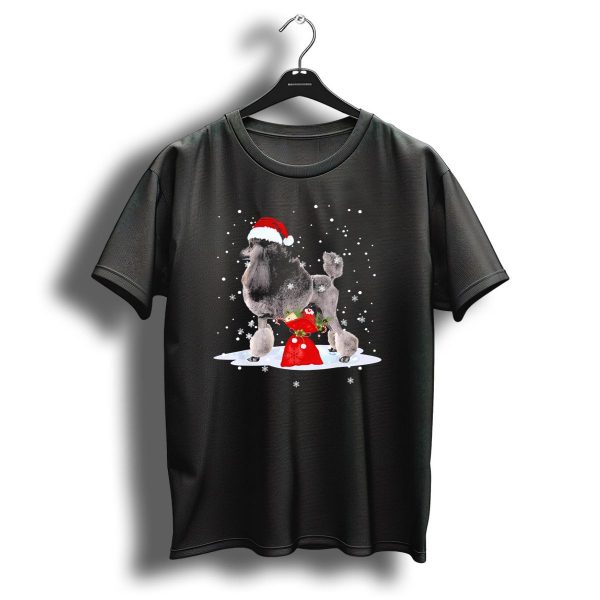 Poodle In Santa Hat With Christmas Gift Bag And Snowflakes T Shirt 1 t shirt 1