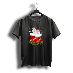 Poodle Puppies In Santa Hats With Christmas Gifts And Snowflakes T-Shirt