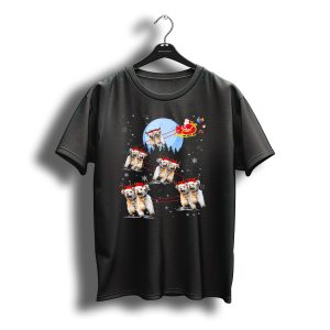 Poodle Reindeer Santa Sleigh Under Moonlight Christmas Scene T-Shirt