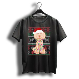Poodle Santa Christmas Lights Reindeer Ugly T Shirt