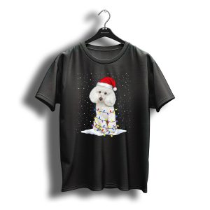 Poodle Santa Christmas Tree Decor With Colorful String Lights Snowfall T-Shirt