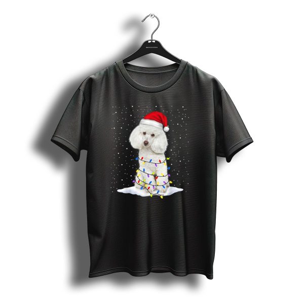 Poodle Santa Christmas Tree Decor With Colorful String Lights Snowfall T Shirt t shirt 1