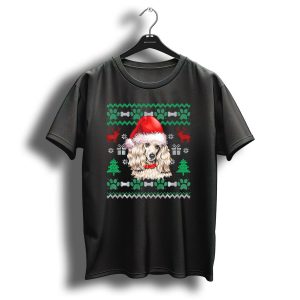 Poodle Santa Hat Ugly Christmas Sweater Paws Reindeer Trees T Shirt