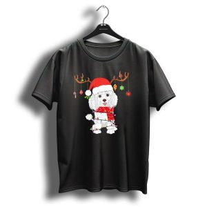 Poodle Santa Reindeer Antlers Christmas Lights And Ornaments T Shirt