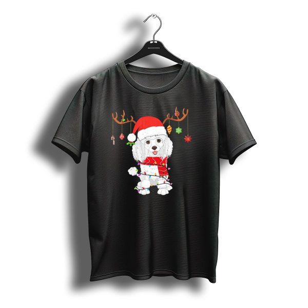 Poodle Santa Reindeer Antlers Christmas Lights And T Shirt t shirt 1